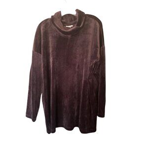Pure J Jill Tunic Top Cowl Neck Velour Purple Plum Large Long Sleeve Pullover